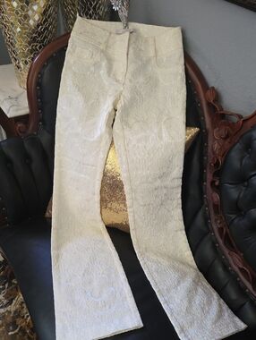 Cache Cream Brocade Boot-Cut Trousers
